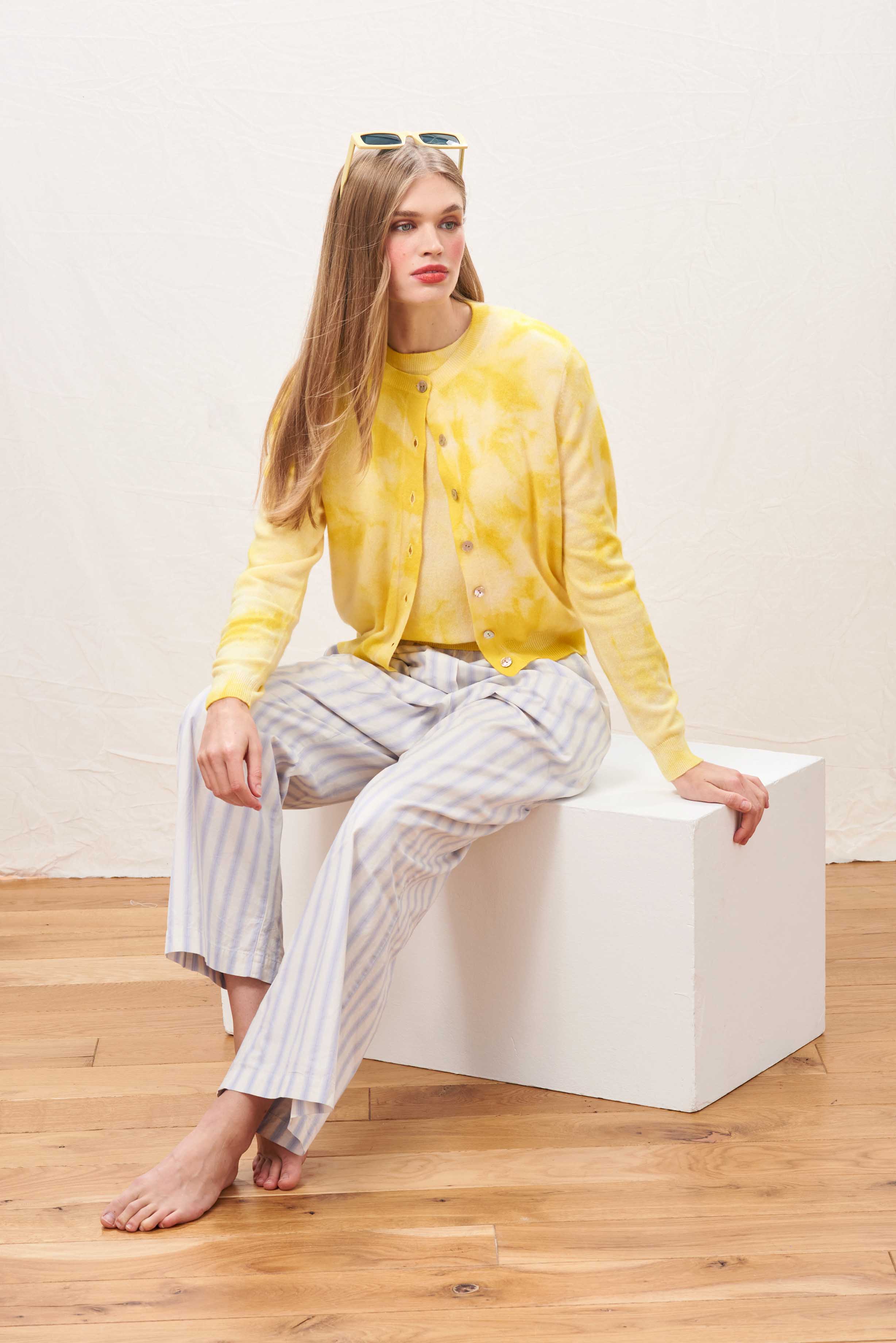 Cashmere Batik Cardigan in Yellow - Image 3