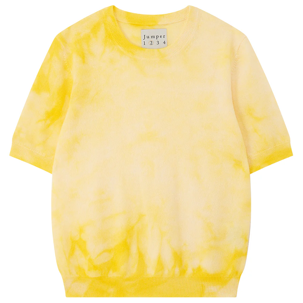 Cashmere Batik Short Sleeve Crew in Yellow