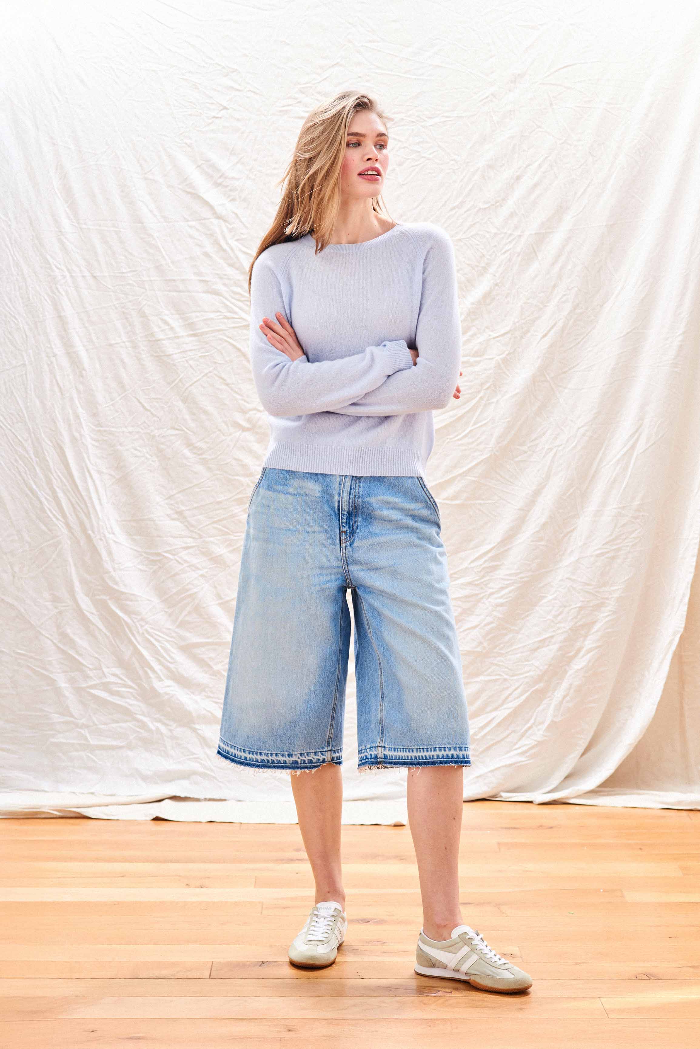 Cashmere Crop Crew in Pale Blue - Image 3