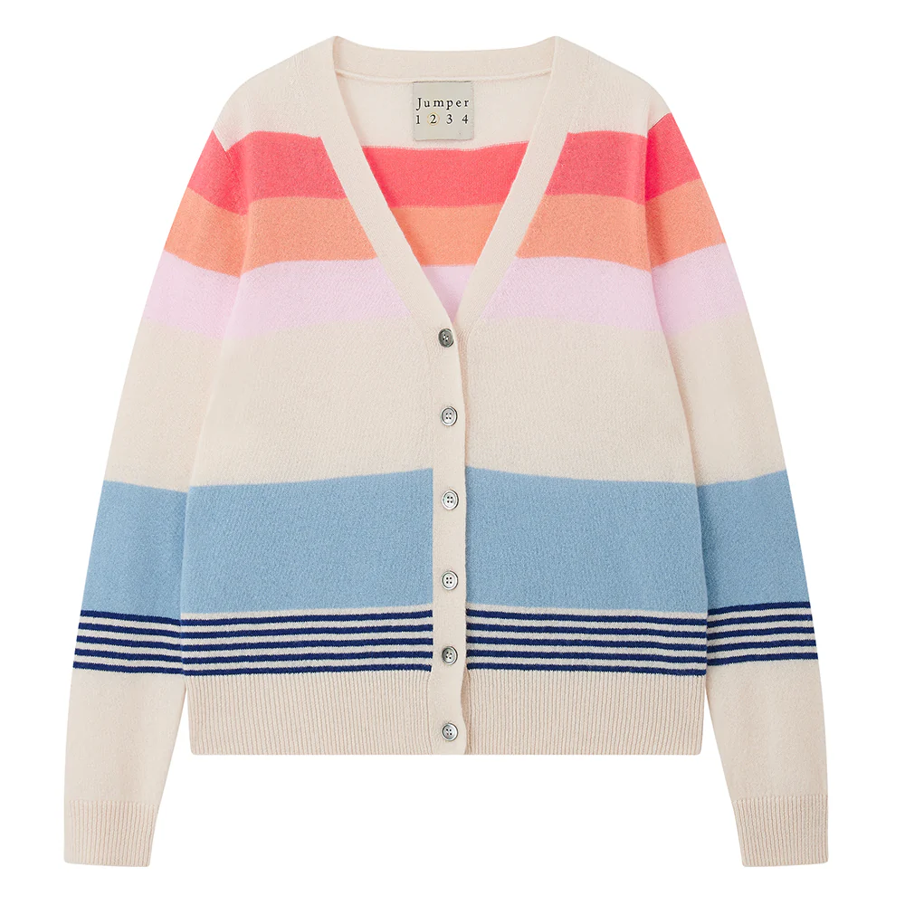 Cashmere Deckchair Stripe Cardigan in Oatmeal