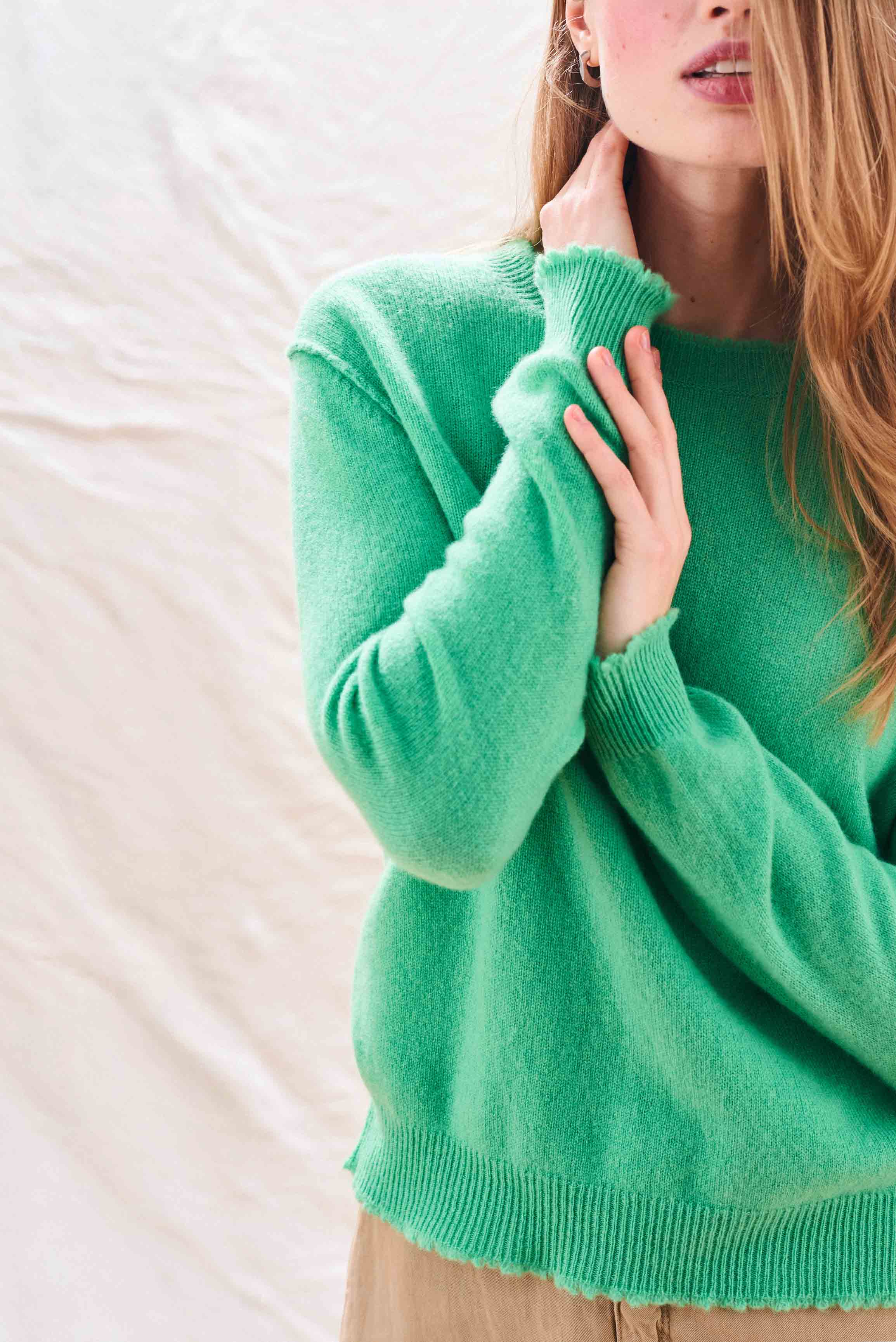 Cashmere Distressed Crew in Green - Image 4