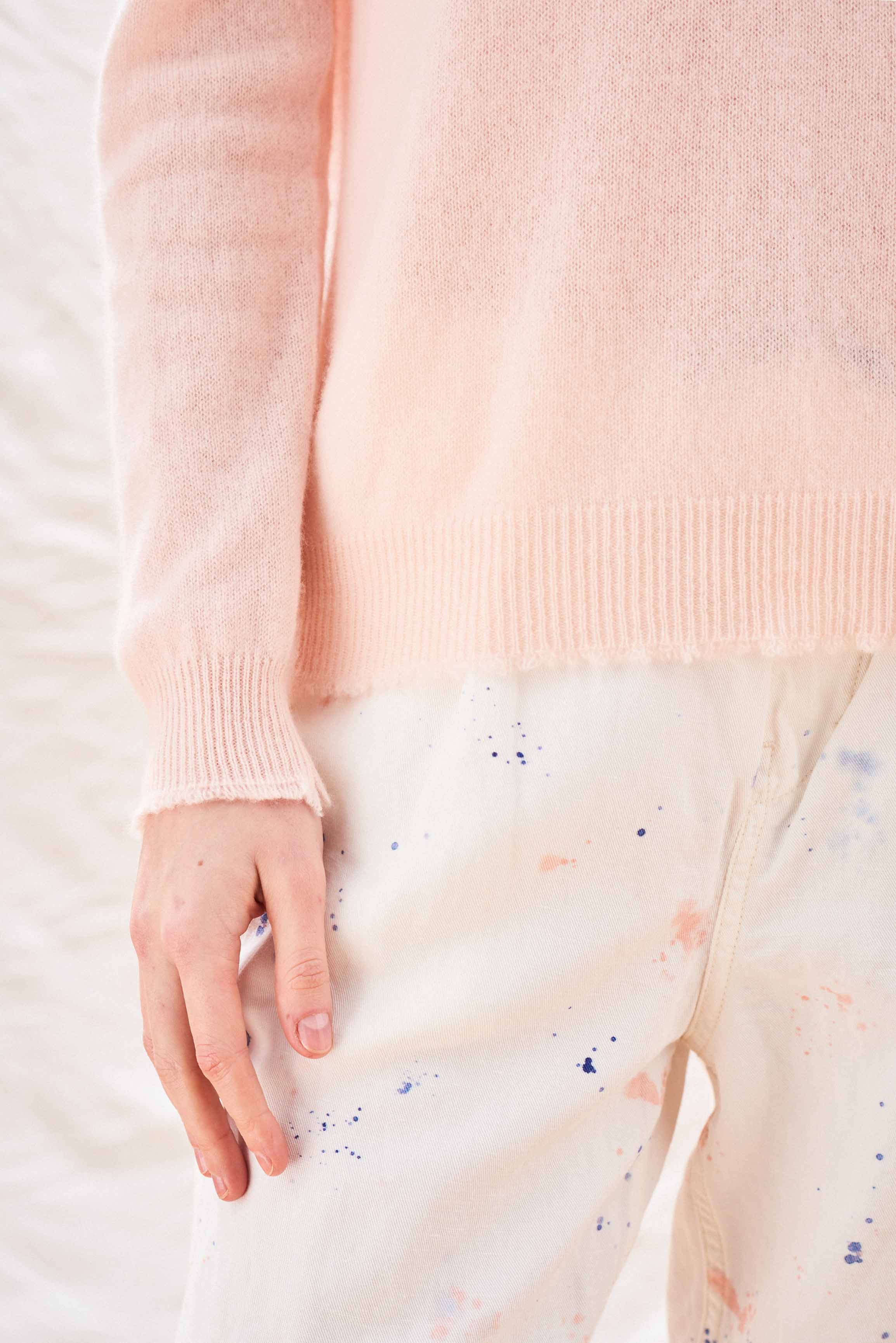Cashmere Distressed Crew in Pale Pink - Image 3