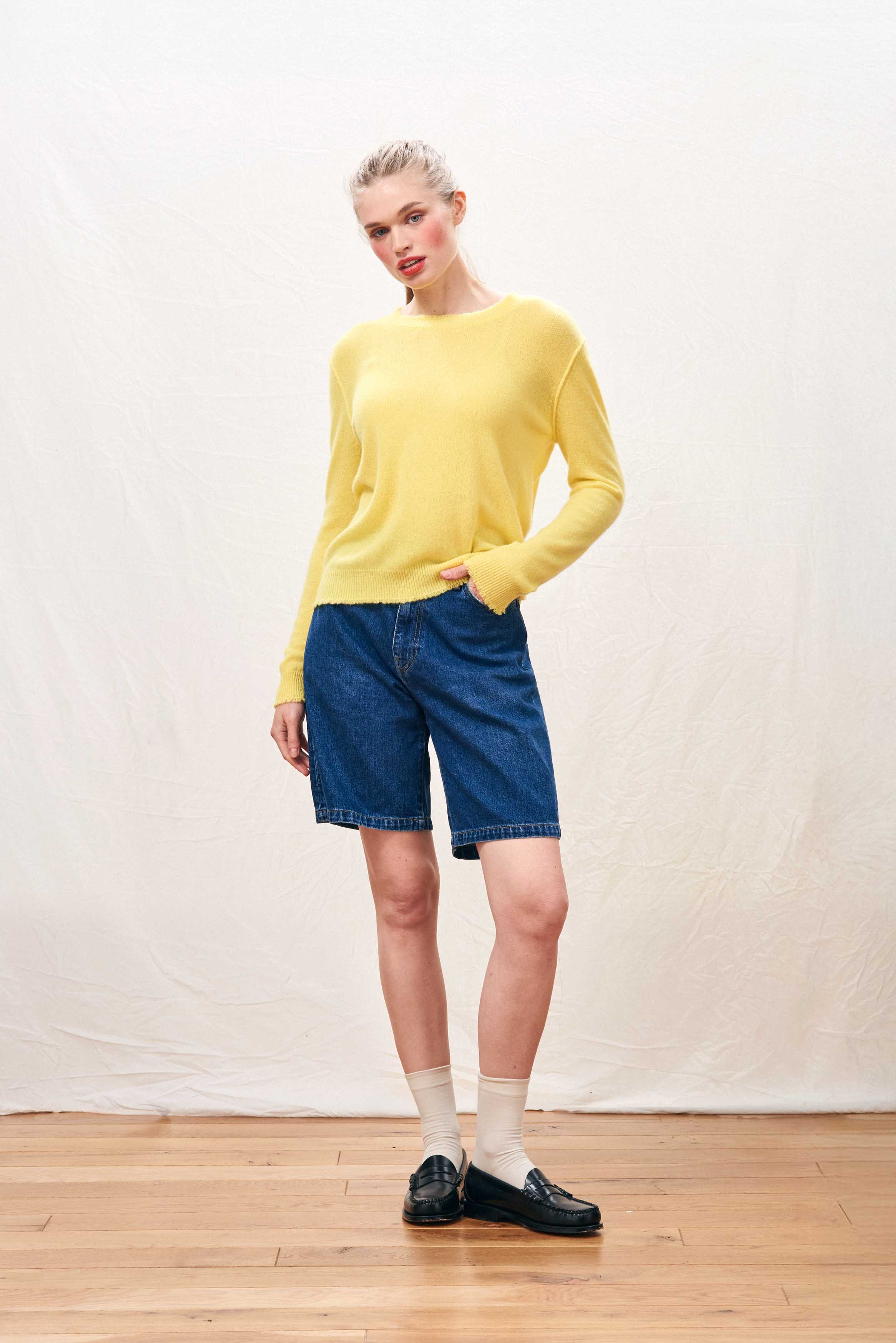 Cashmere Distressed Crew in Yellow - Image 2