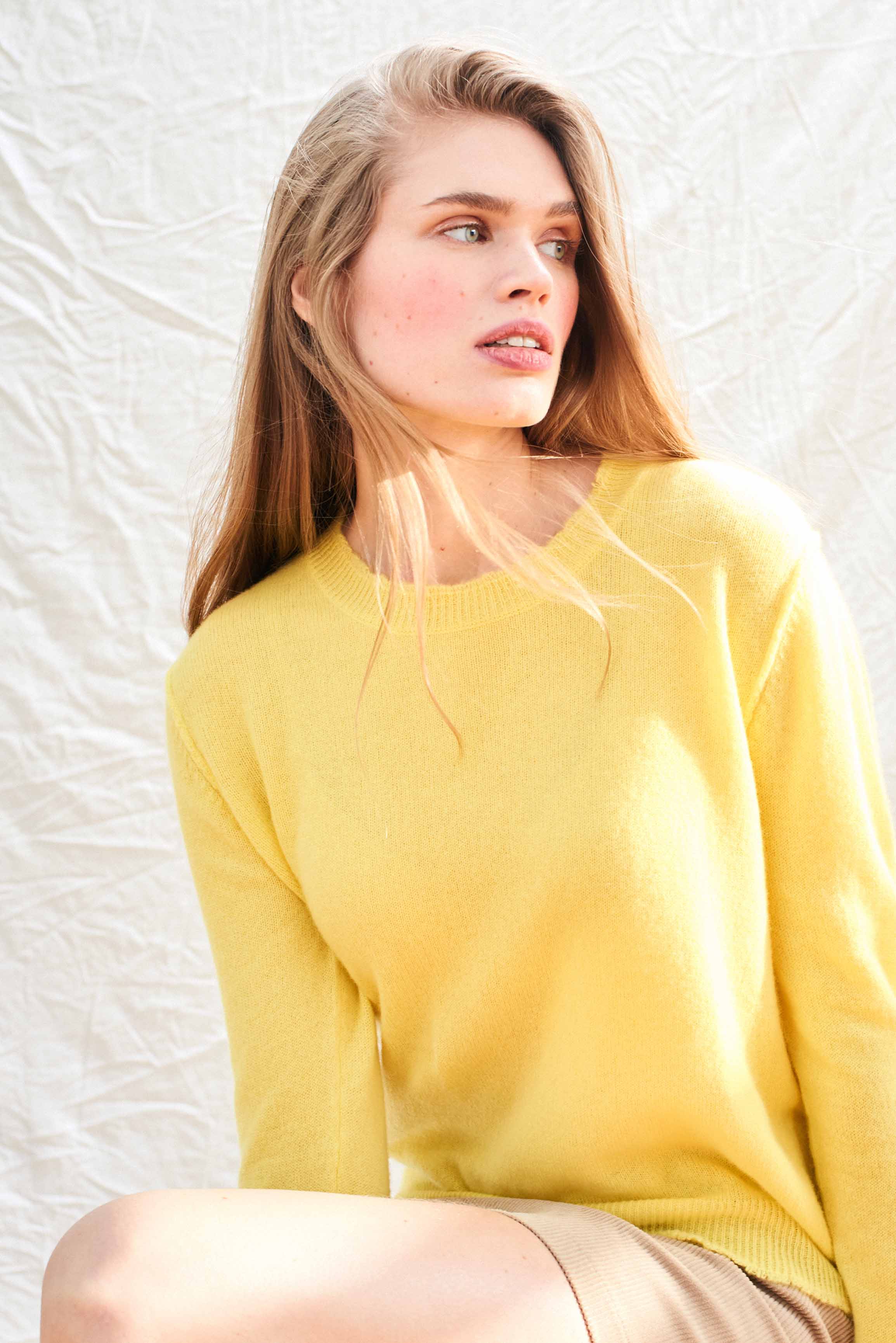 Cashmere Distressed Crew in Yellow - Image 3