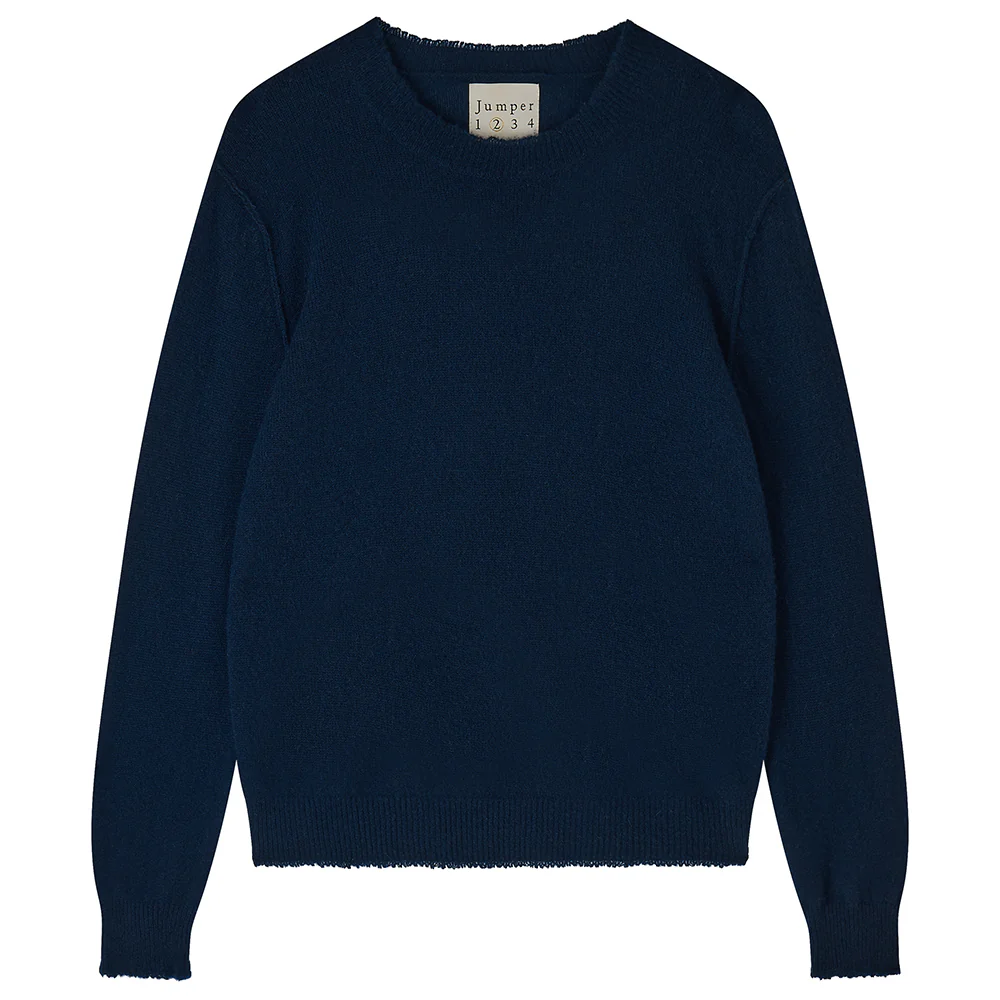 Cashmere Distressed Crew in Navy