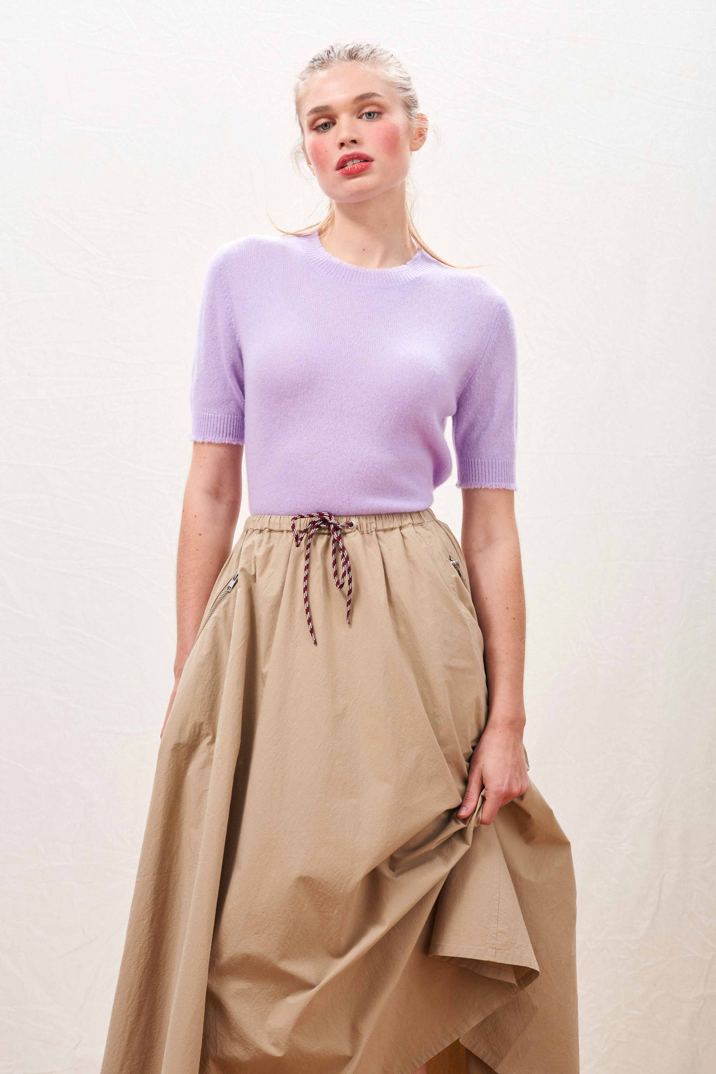 Cashmere Distressed T Shirt in Lilac - Image 3