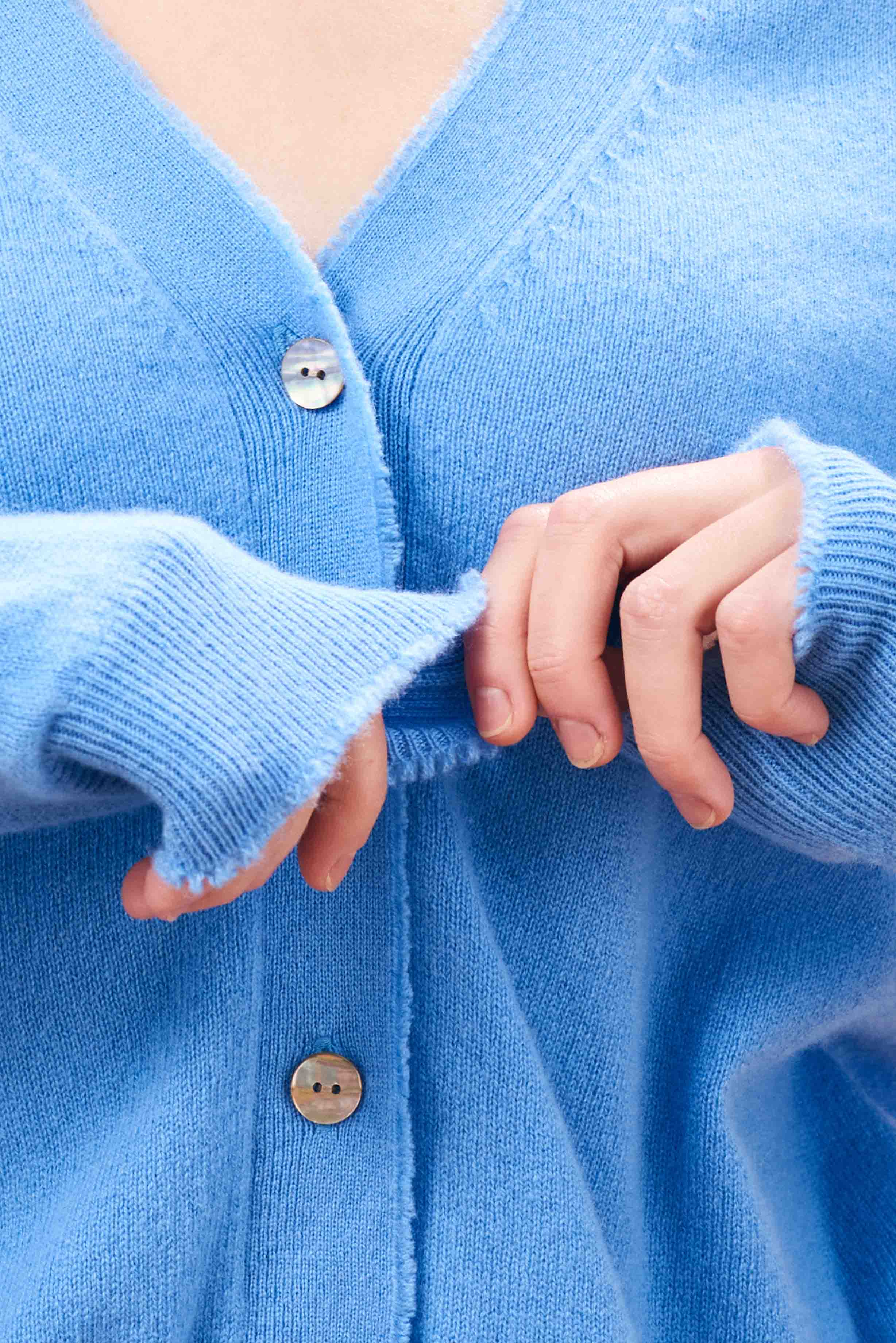 Cashmere Distressed Vee Cardigan in Blue - Image 6