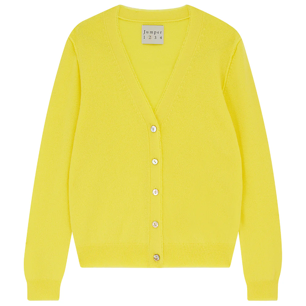 Cashmere Distressed Vee Cardigan in Yellow