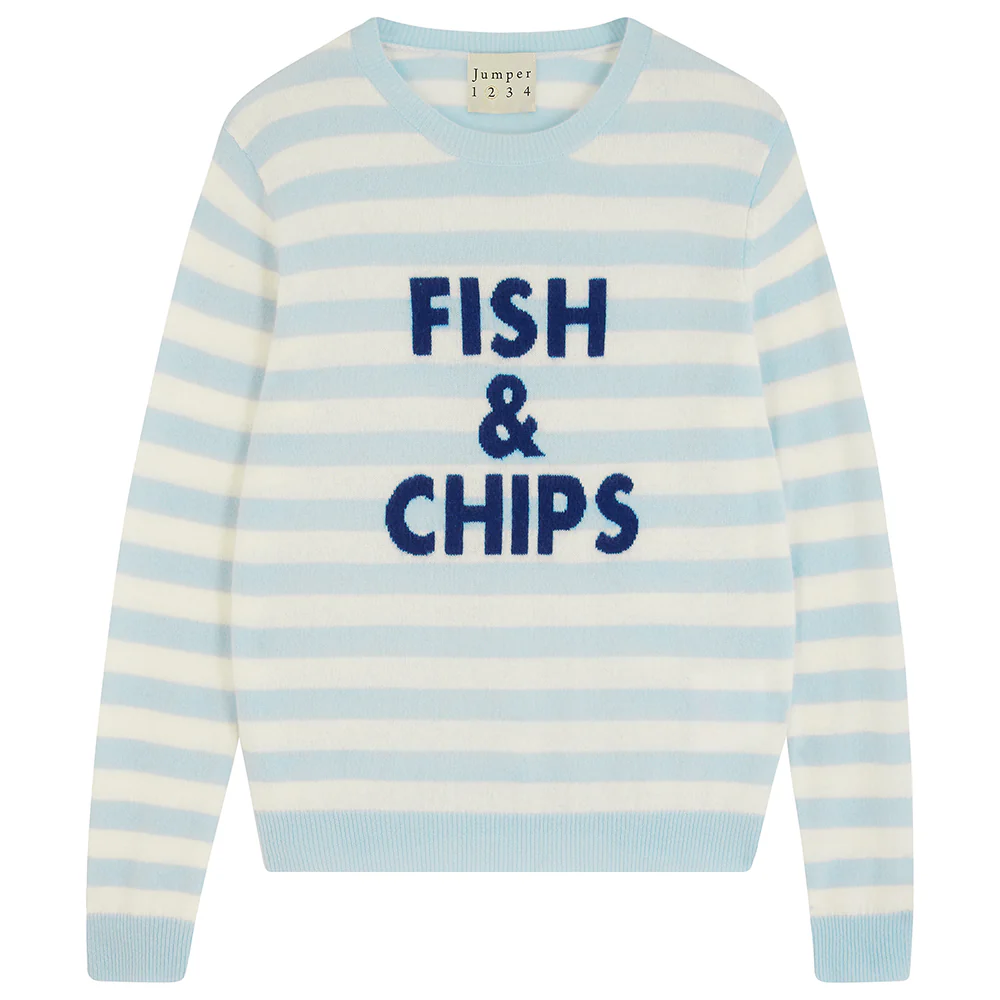 Cashmere Fish and Chips Crew in Pale Blue and Cream