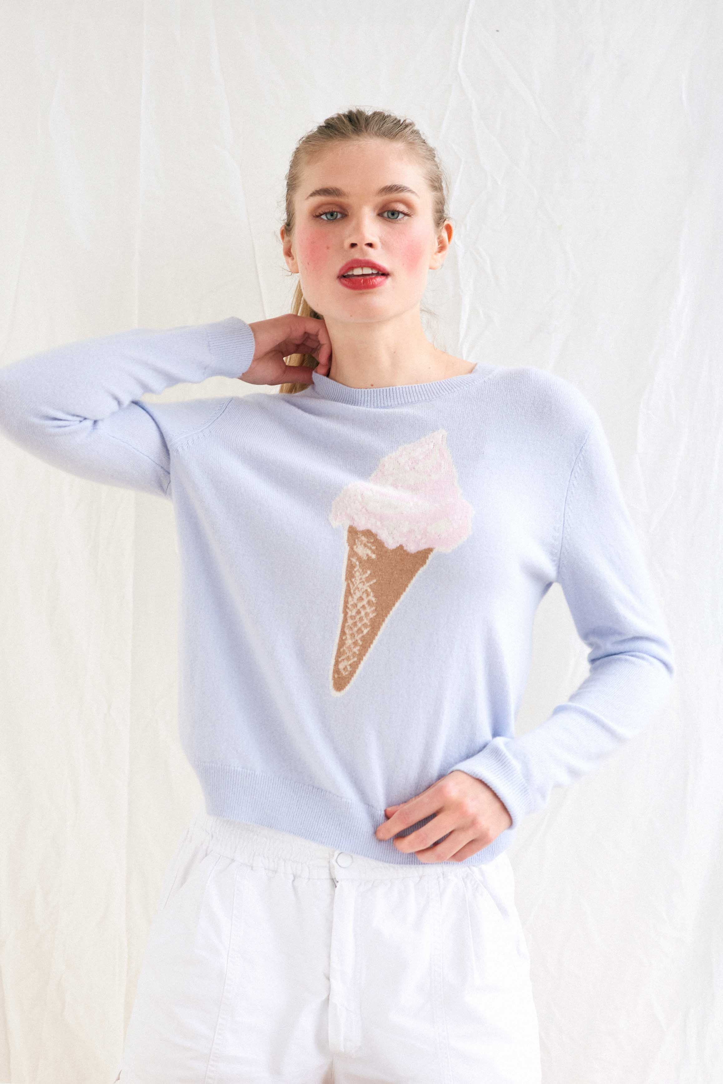 Cashmere Ice Cream Crew in Pale Blue - Image 2