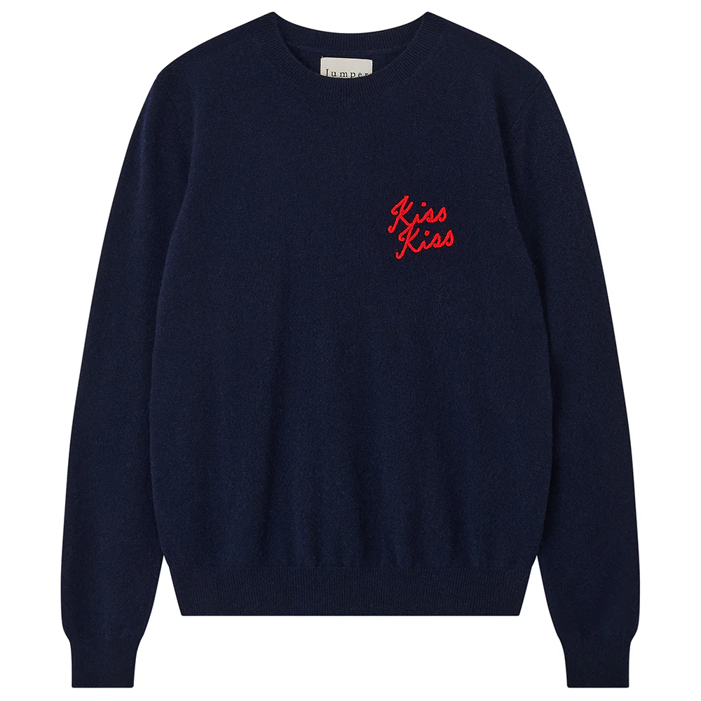 Cashmere Kiss Kiss Crew in Navy