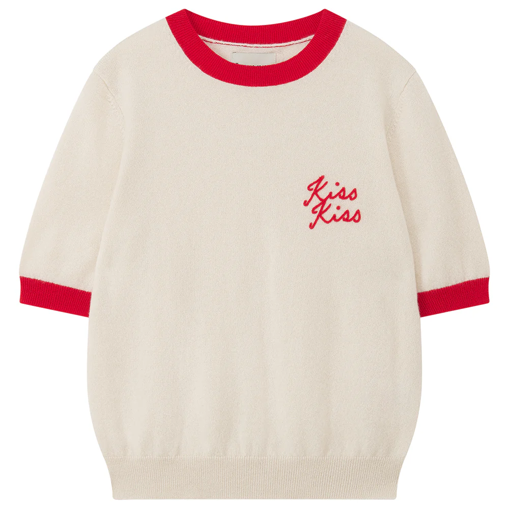 Cashmere Kiss Kiss Short Sleeve Crew in Cream