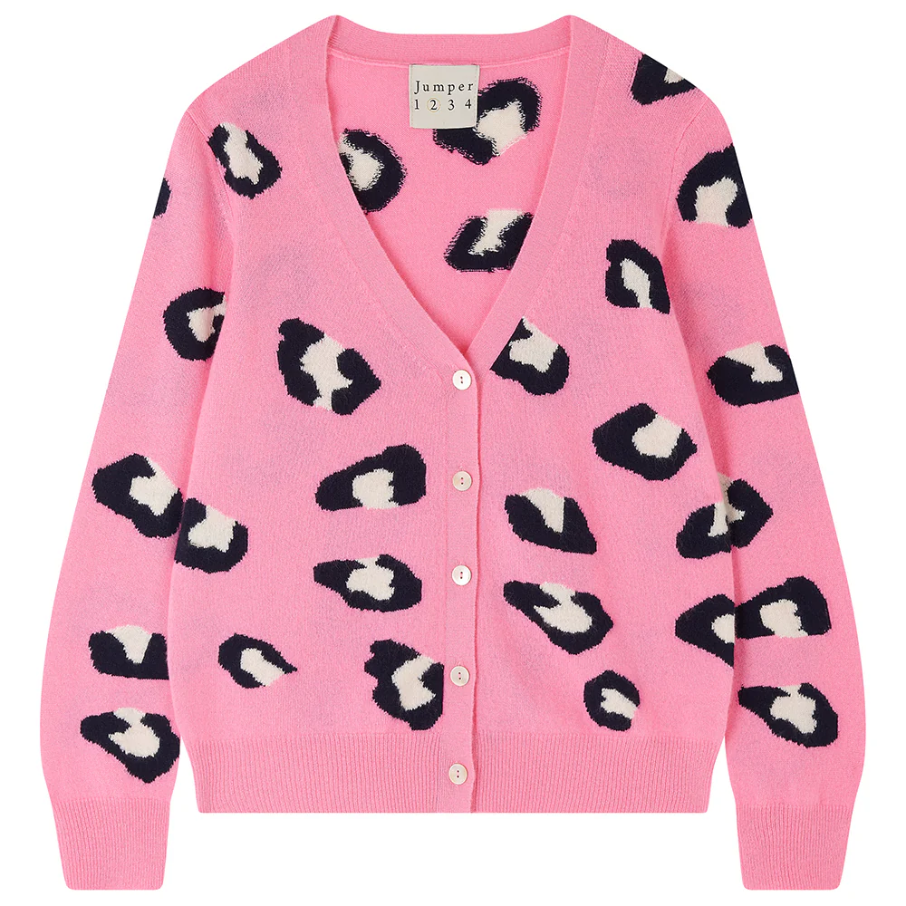 Cashmere Leopard Cardigan in Pink