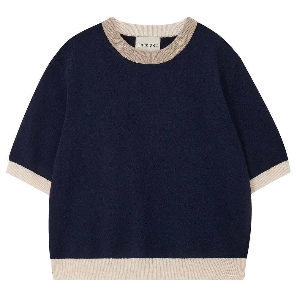 Cashmere Many Contrast T Shirt in Navy