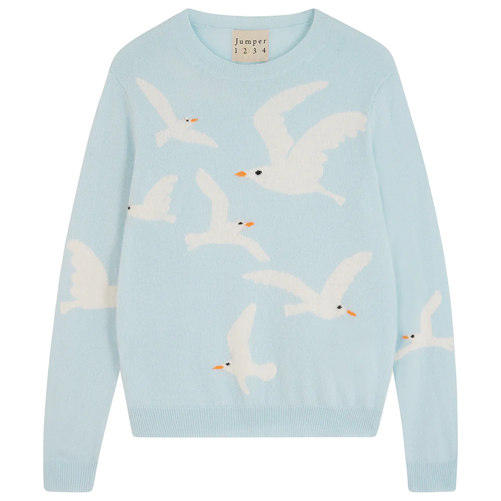 Cashmere Seagull Crew in Pale Blue