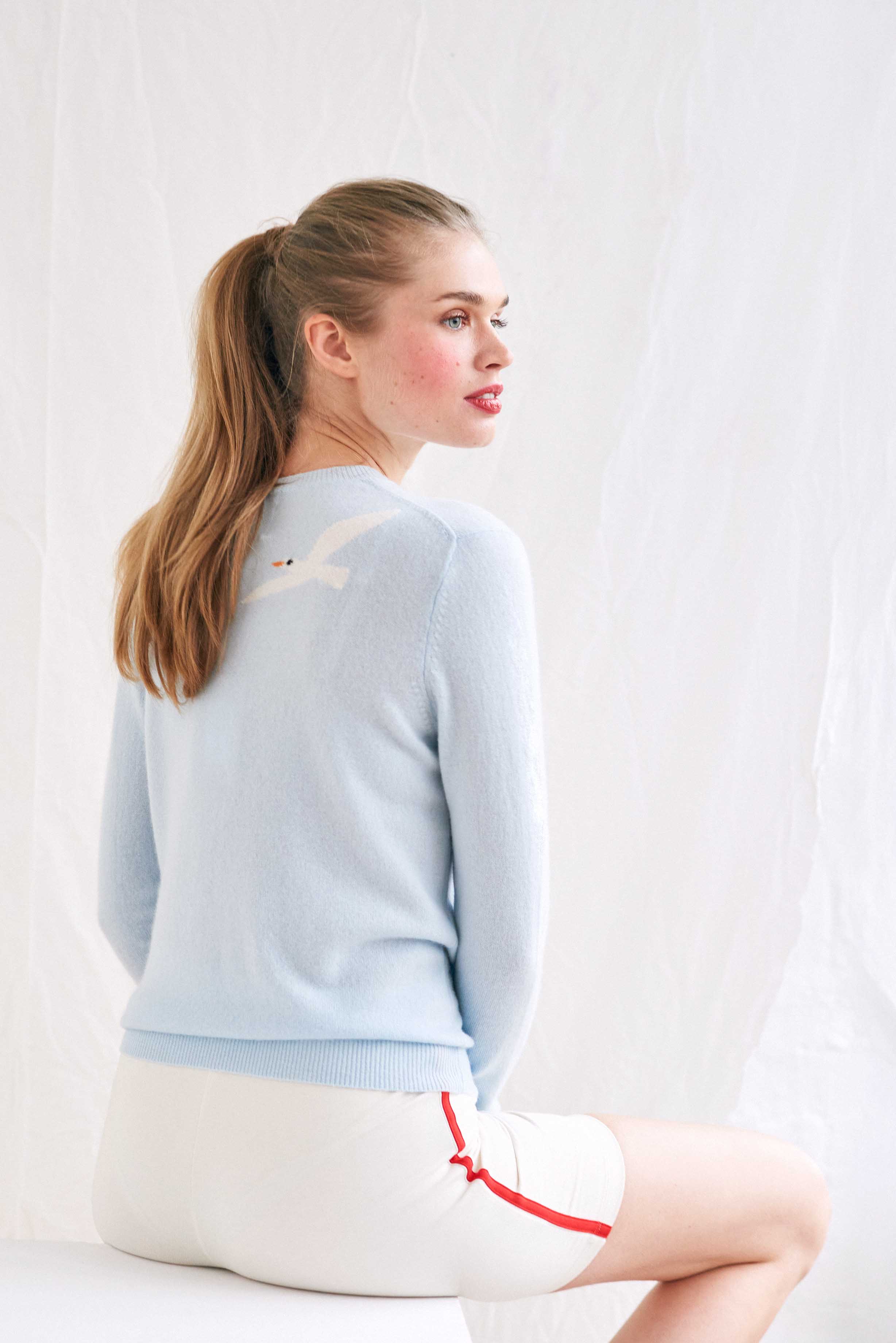 Cashmere Seagull Crew in Pale Blue - Image 3