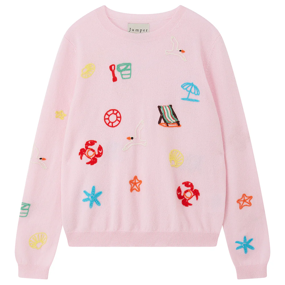 Cashmere Seaside Tribute Crew in Pale Pink