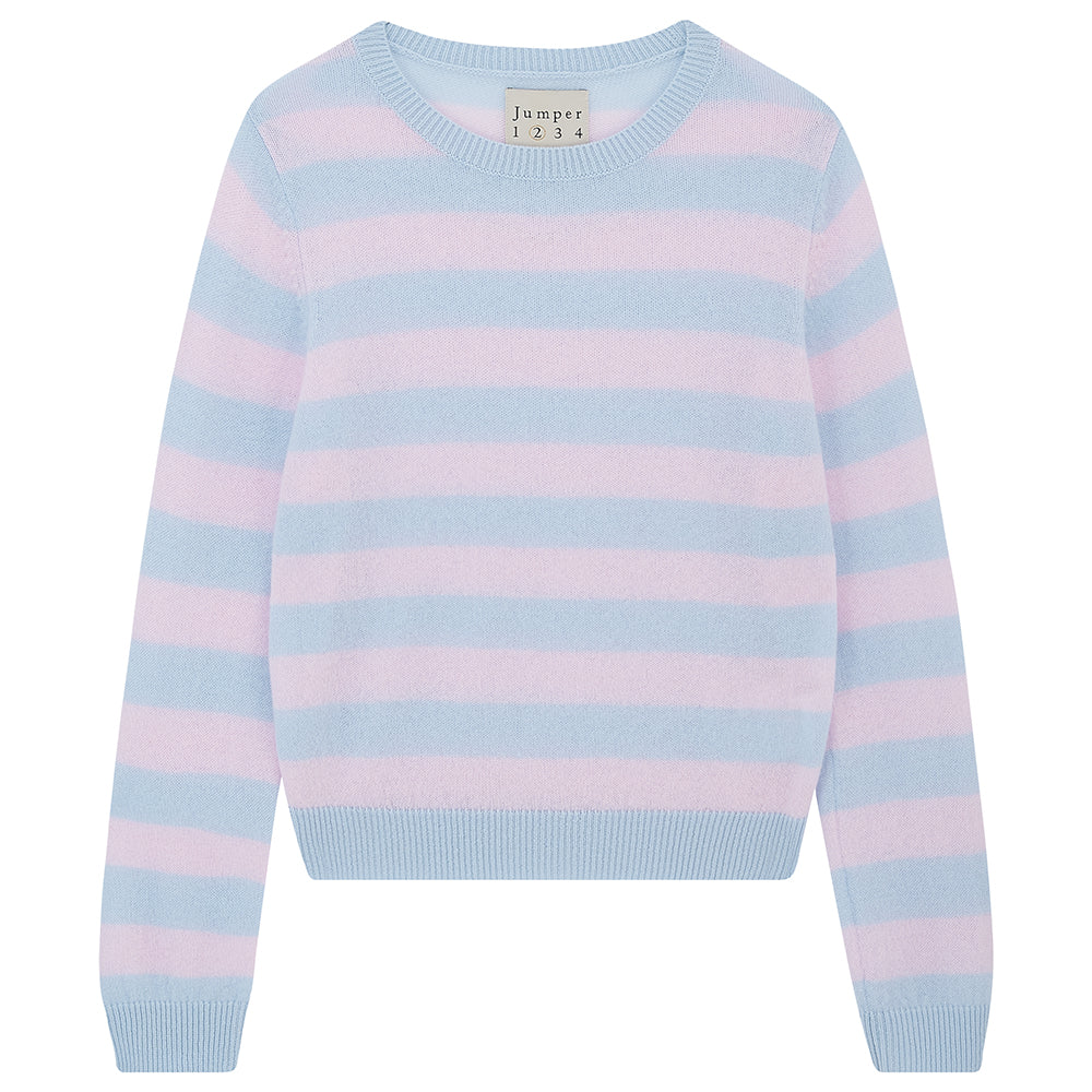 Cashmere Stripe Crew in Blue and Pink