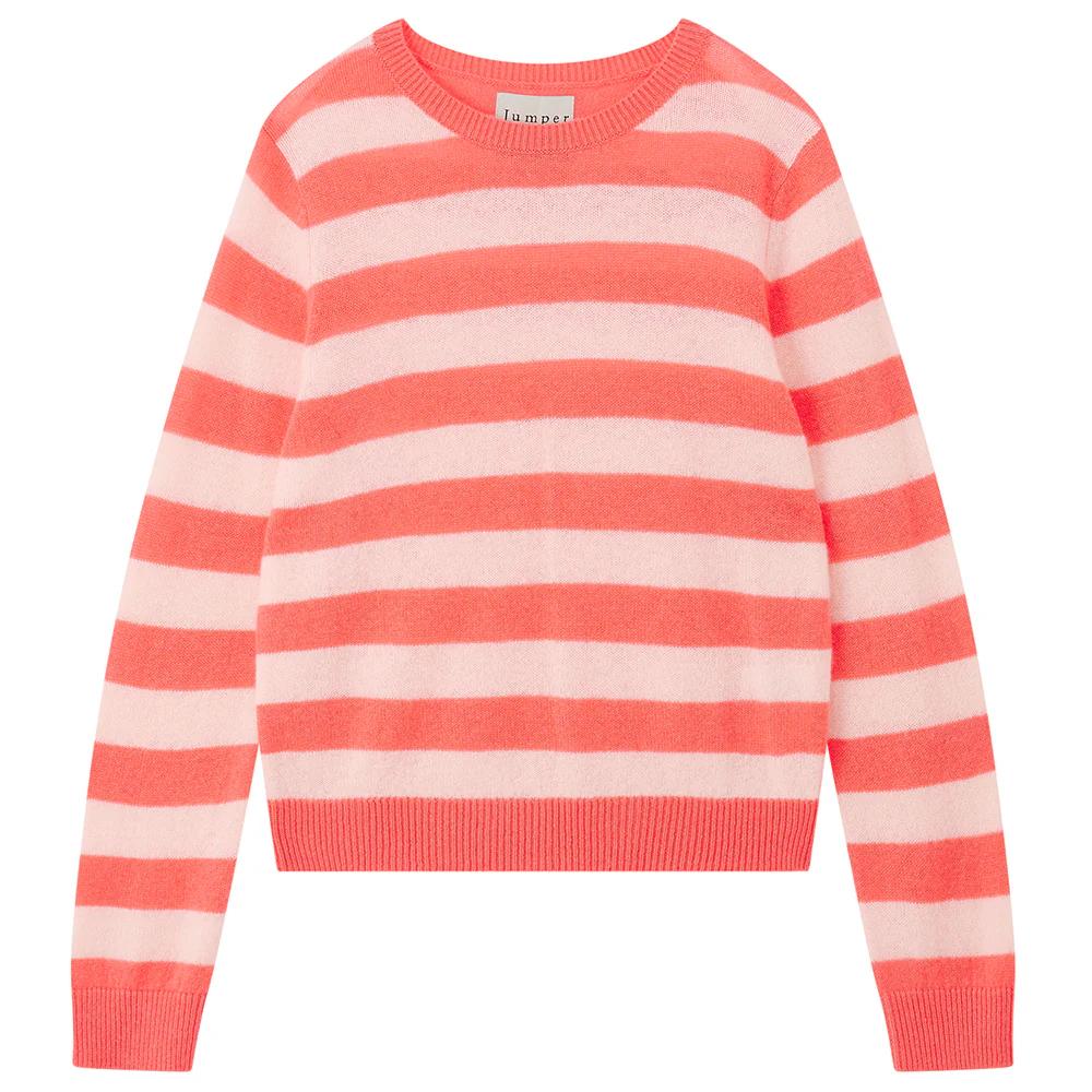 Cashmere Stripe Crew in Coral