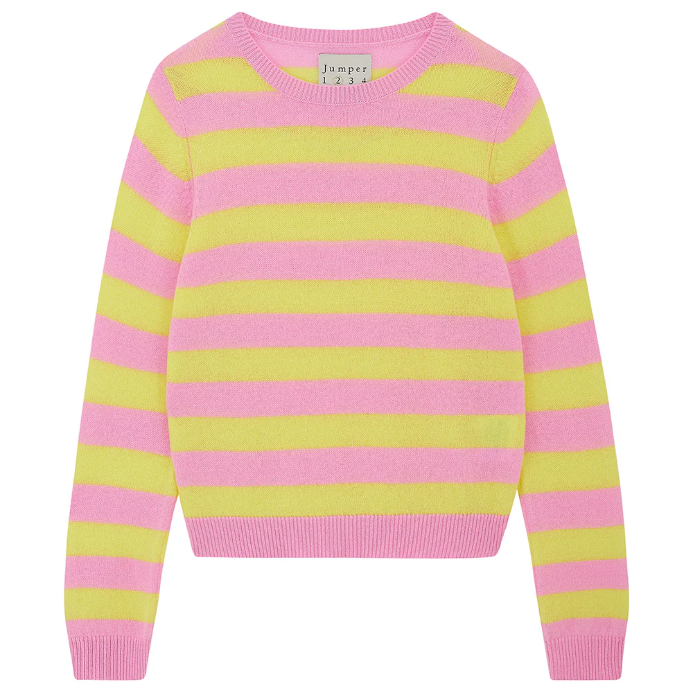 Cashmere Stripe Crew in Pink and Yellow