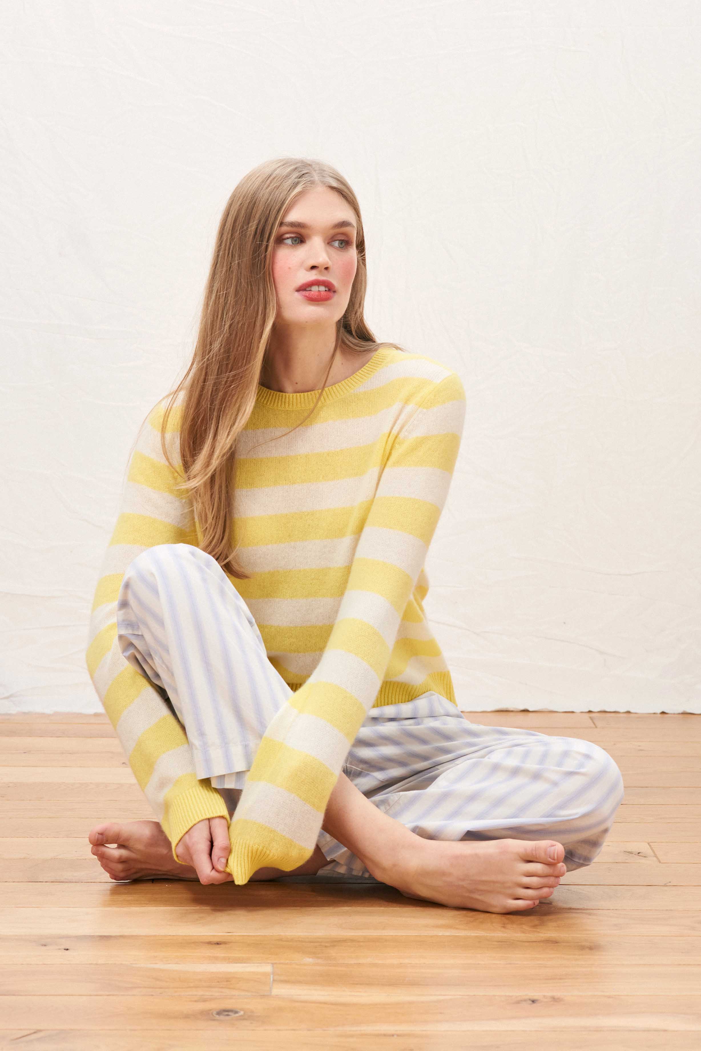 Cashmere Stripe Crew in Pink and Yellow - Image 4