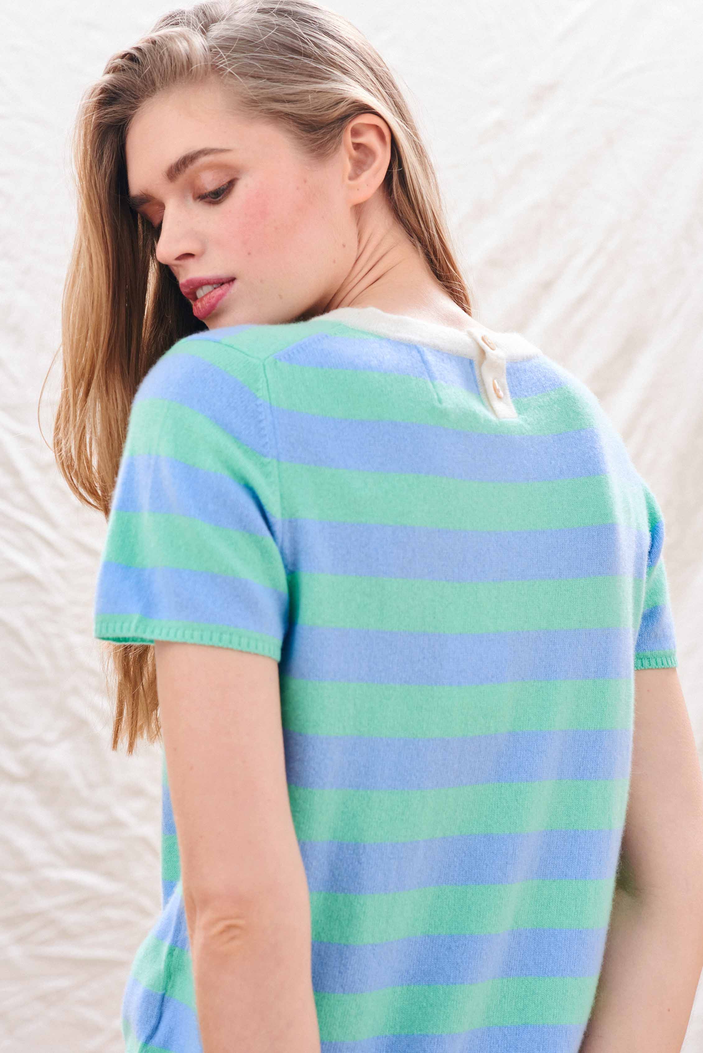 Cashmere Stripe T-Shirt in Blue and Green - Image 3