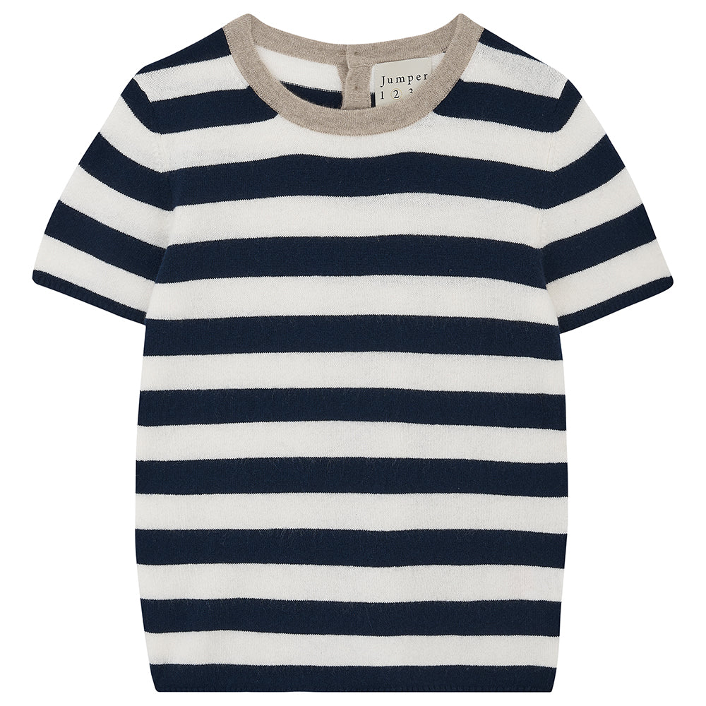 Cashmere Stripe T-Shirt in Navy and Cream