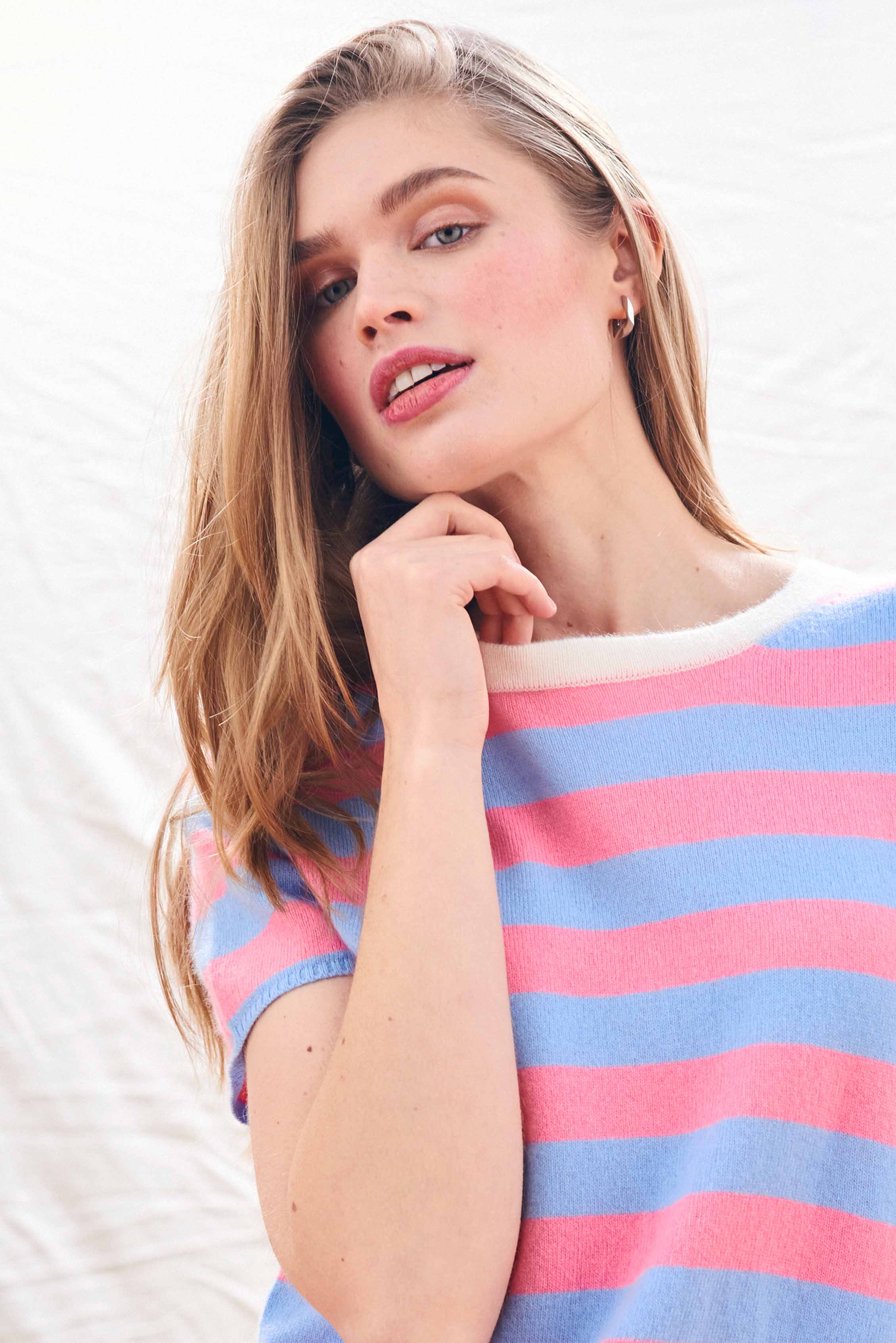 Cashmere Stripe T-Shirt in Pink and Blue - Image 3