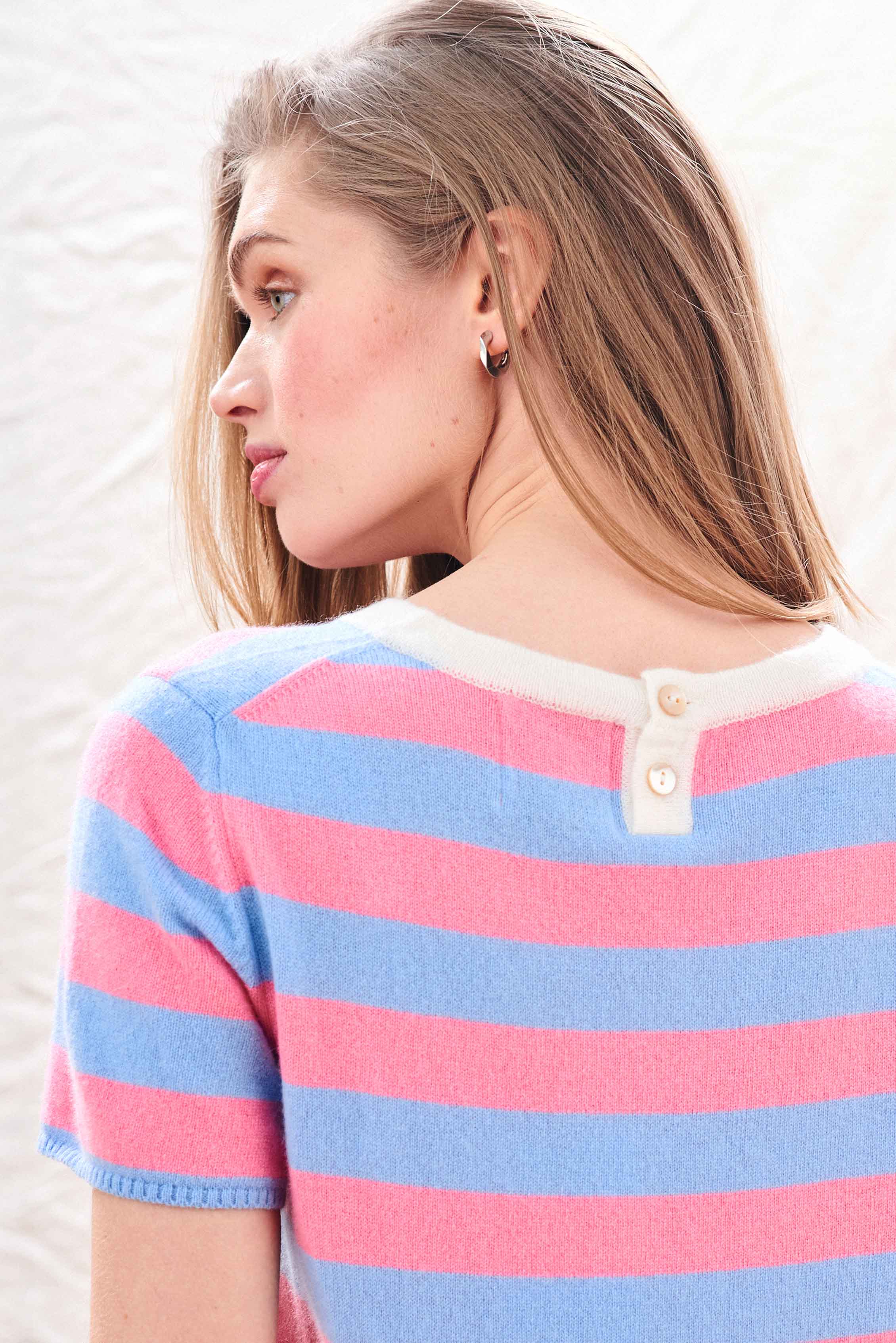 Cashmere Stripe T-Shirt in Pink and Blue - Image 5