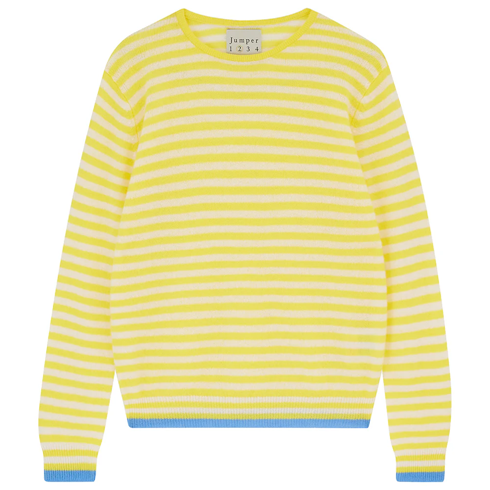 Cashmere Tipped Little Stripe Crew in Yellow