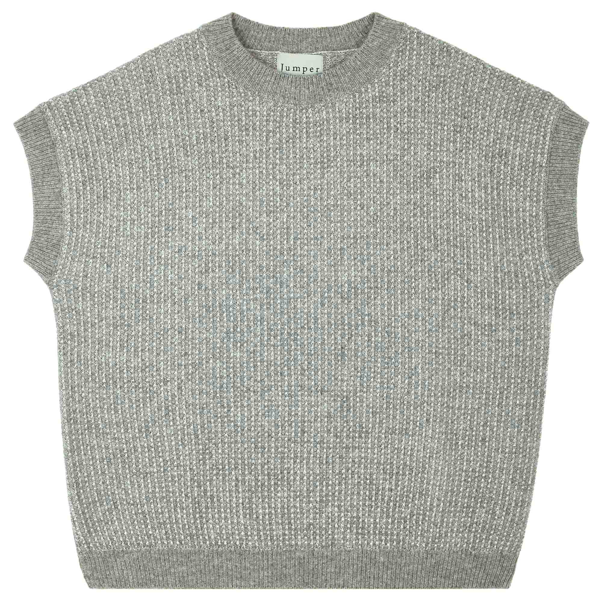 Cashmere Wool Lurex Birdseye Tank in Mid Grey and Silver