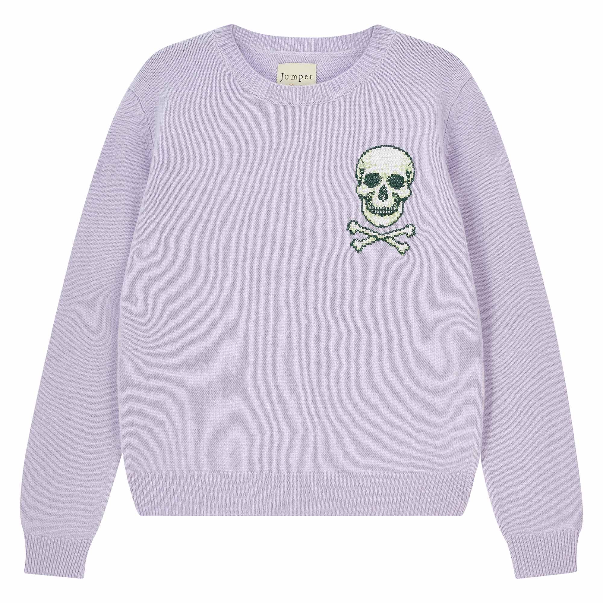 Cashmere Wool Skull Patch Crew in Lilac