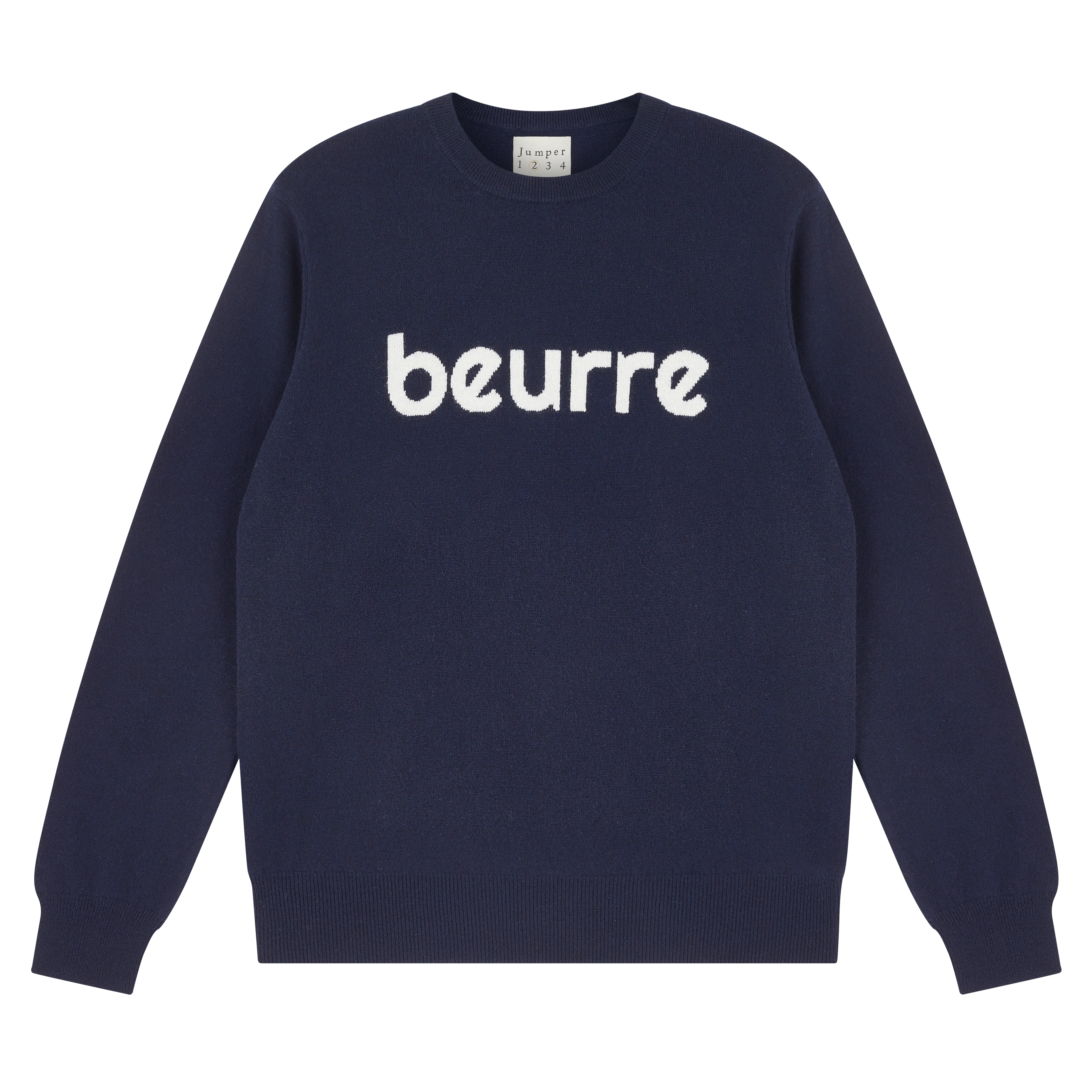 Merino Mens Beurre Crew in Navy and Cream