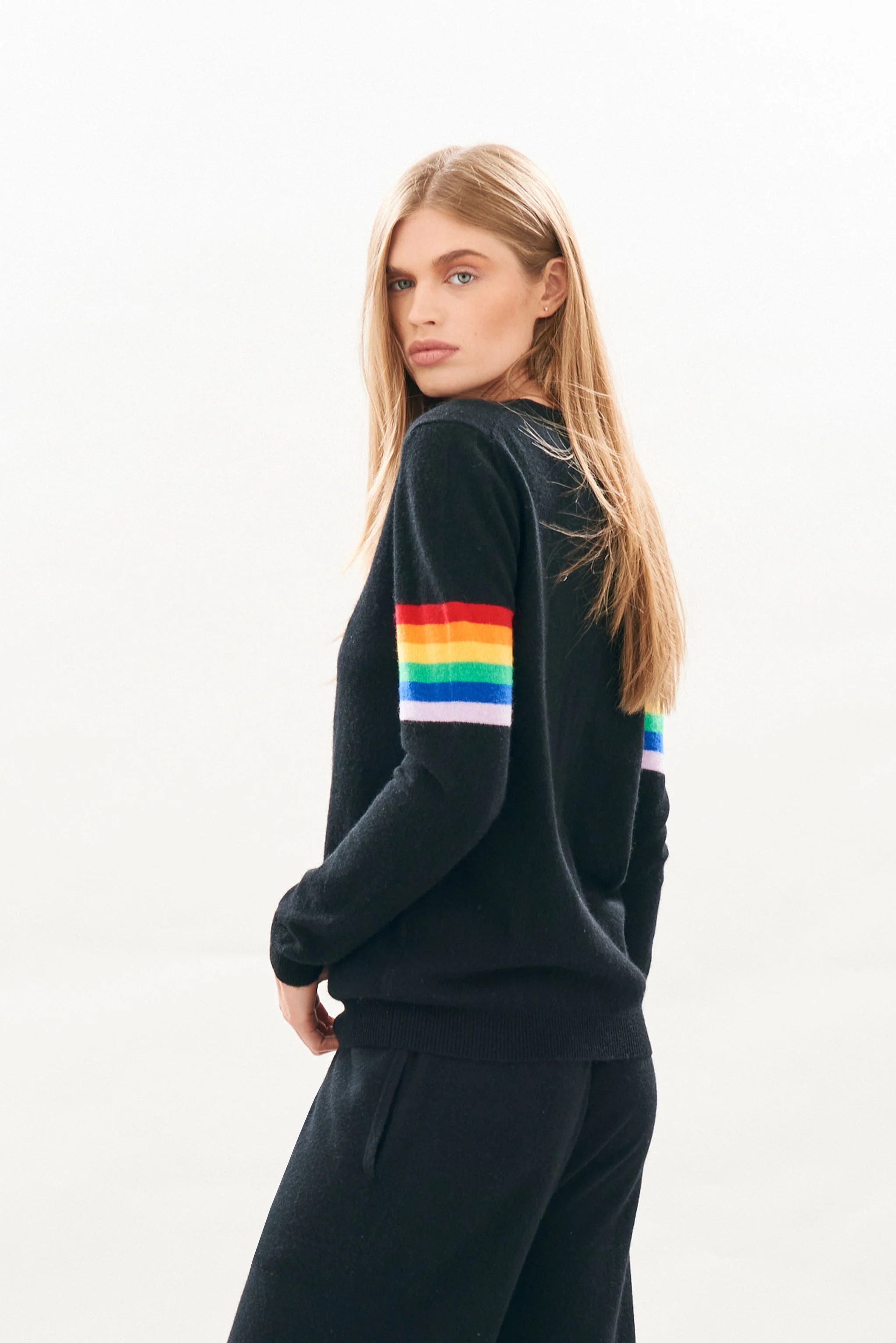 Rainbow Arms Cashmere Crew in Black - Image 4