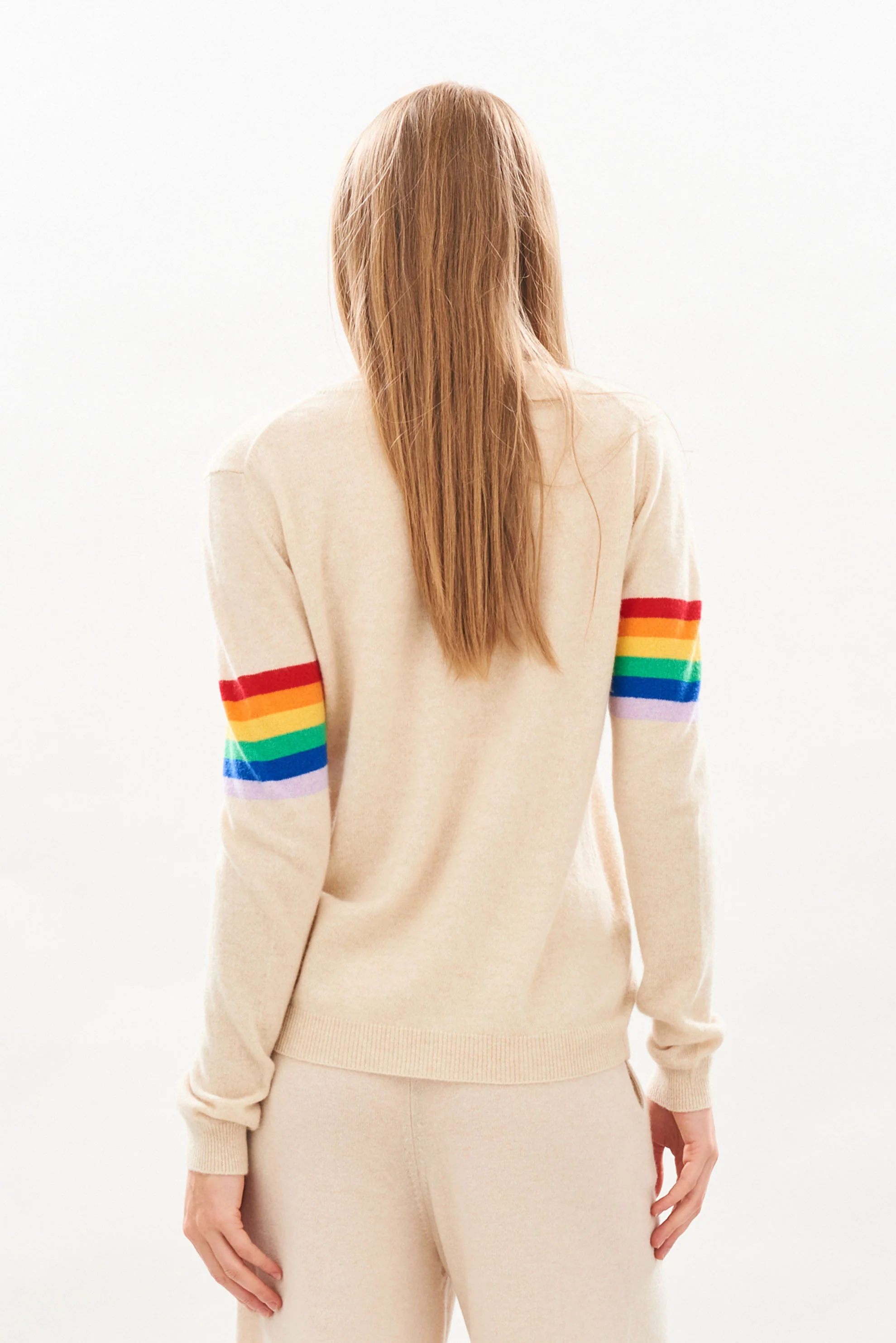 Rainbow Arms Cashmere Crew in Oatmeal - Image 4