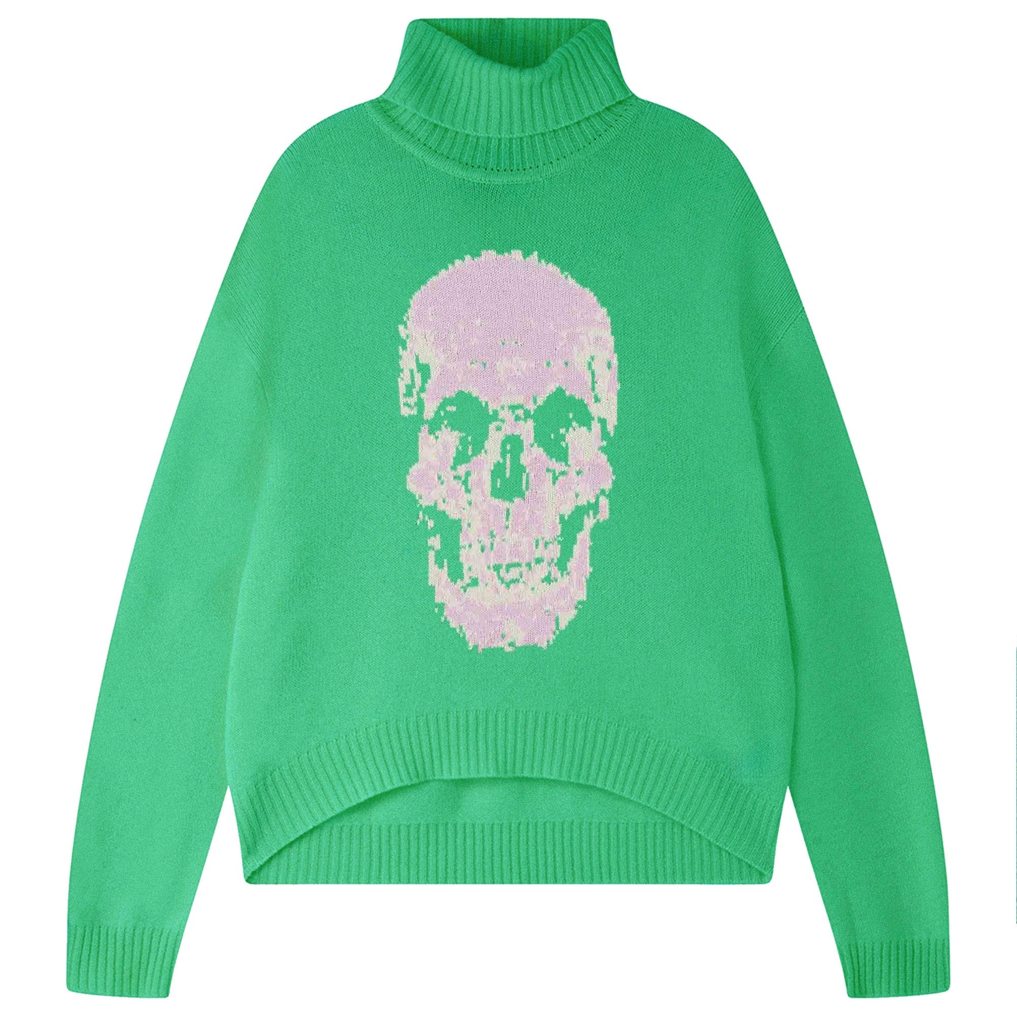 Cashmere Wool Skull Roll Collar in Green